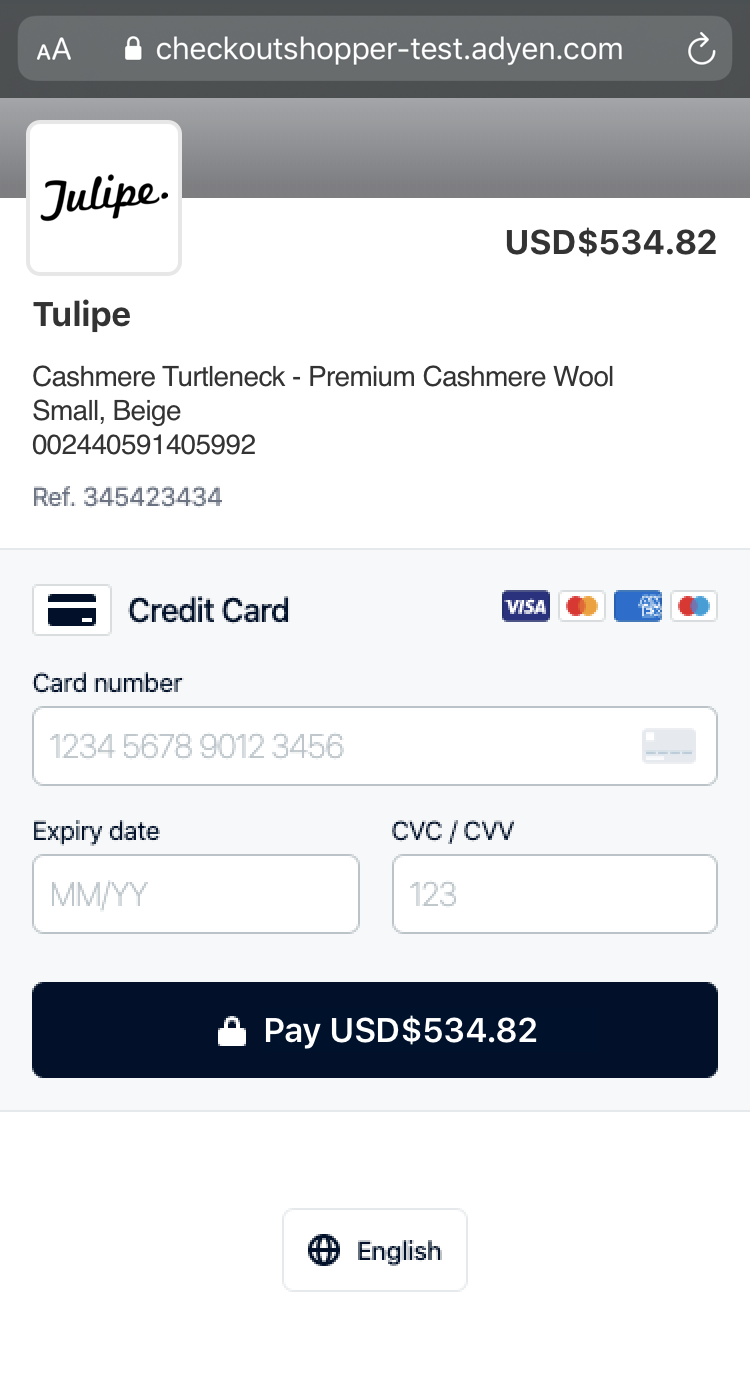The payment details page will prompt the customer to enter their payment details.